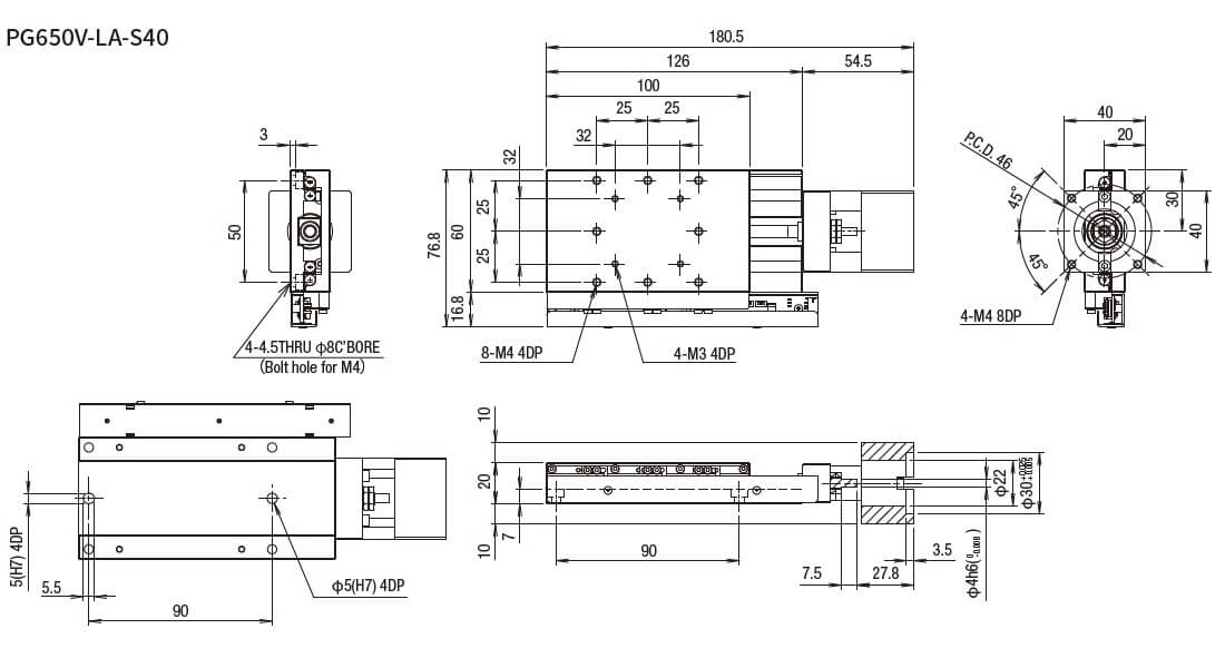 SURUGA SEIKI 駿河精機 _ 無馬達式滑台 _ 平面尺寸圖 PG650V-LA-S40