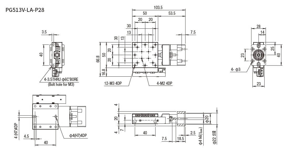  SURUGA SEIKI 駿河精機 _ 無馬達式滑台 _ 平面尺寸圖 PG513V-LA-P28