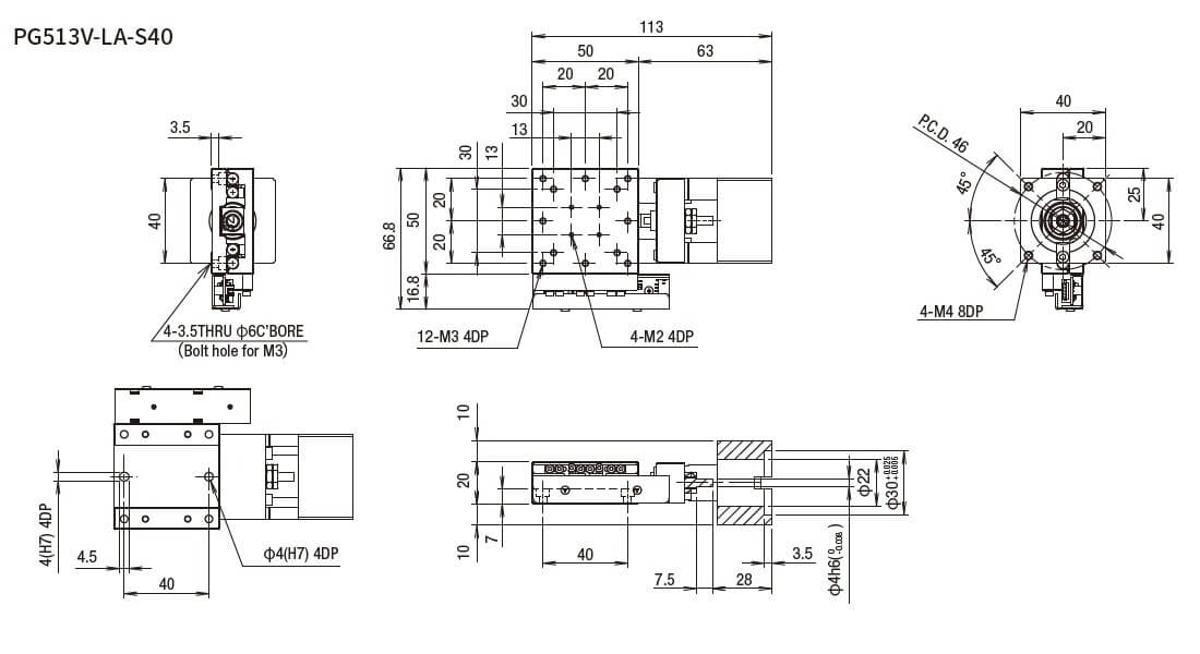 SURUGA SEIKI 駿河精機 _ 無馬達式滑台 _ 平面尺寸圖 PG513V-LA-S40
