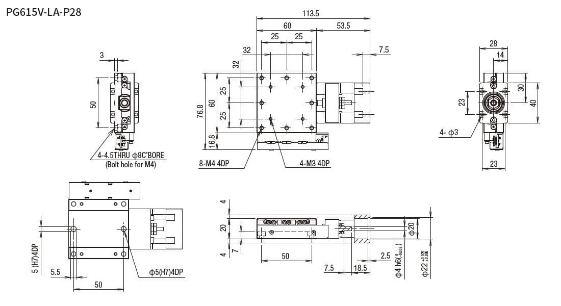 SURUGA SEIKI 駿河精機 _ 無馬達式滑台 _ 平面尺寸圖 PG615V-LA-P28