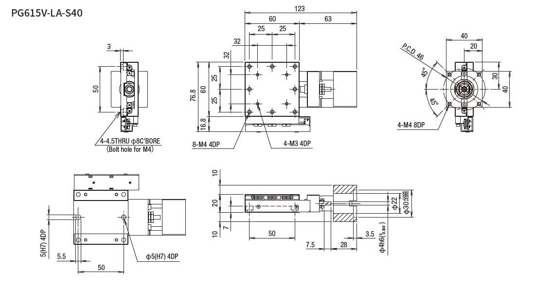 SURUGA SEIKI 駿河精機 _ 無馬達式滑台 _ 平面尺寸圖 PG615V-LA-S40