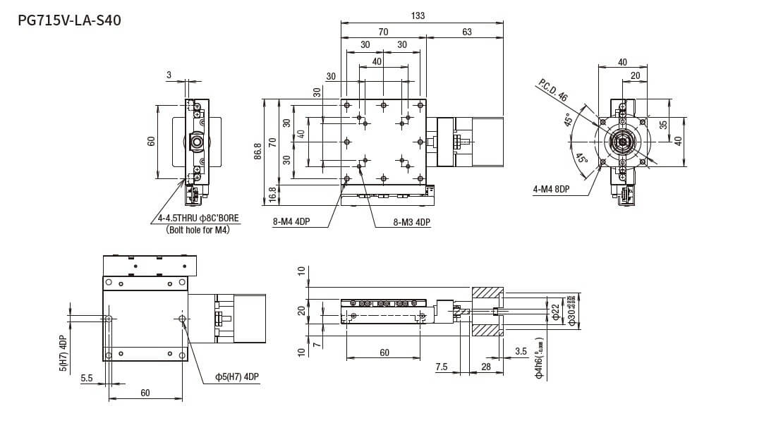 SURUGA SEIKI 駿河精機 _ 無馬達式滑台 _ 平面尺寸圖 PG715V-LA-S40