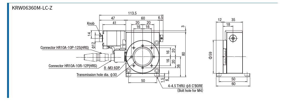 SURUGA SEIKI 駿河精機 _ 自動旋轉滑台 _產品介紹KRW系列 KRW06360M-LC-Z 平面尺寸圖