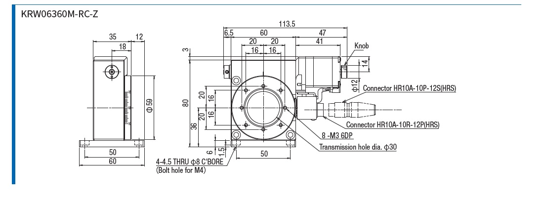 SURUGA SEIKI 駿河精機 _ 自動旋轉滑台 _產品介紹KRW系列 KRW06360M-RC-Z 平面尺寸圖
