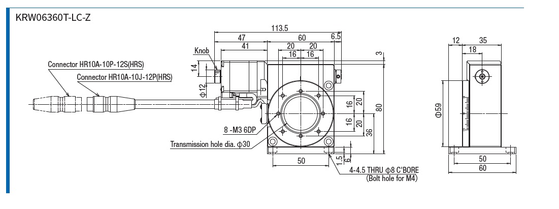 SURUGA SEIKI 駿河精機 _ 自動旋轉滑台 _產品介紹KRW系列 KRW06360T-LC-Z 平面尺寸圖