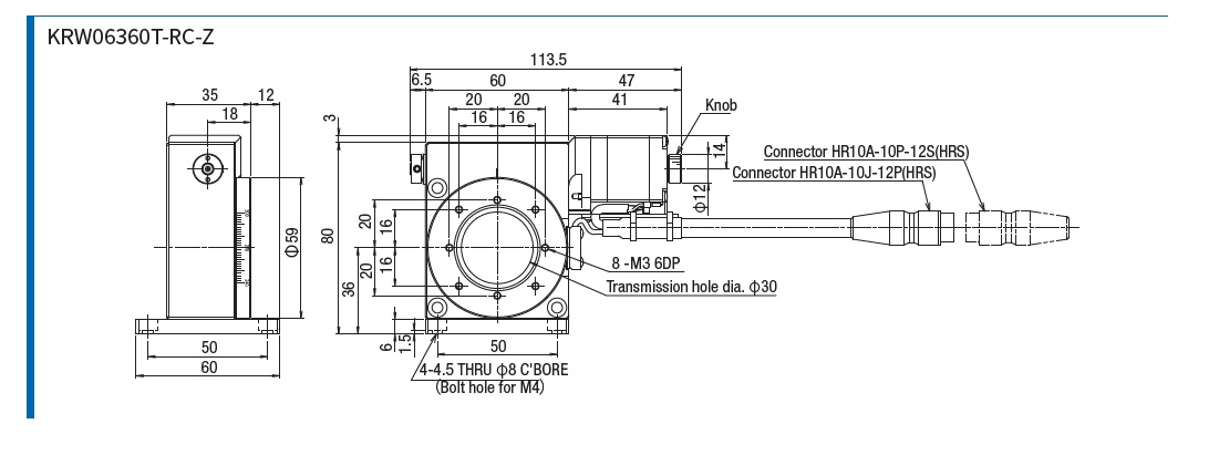 SURUGA SEIKI 駿河精機 _ 自動旋轉滑台 _產品介紹KRW系列 KRW06360T-RC-Z 平面尺寸圖