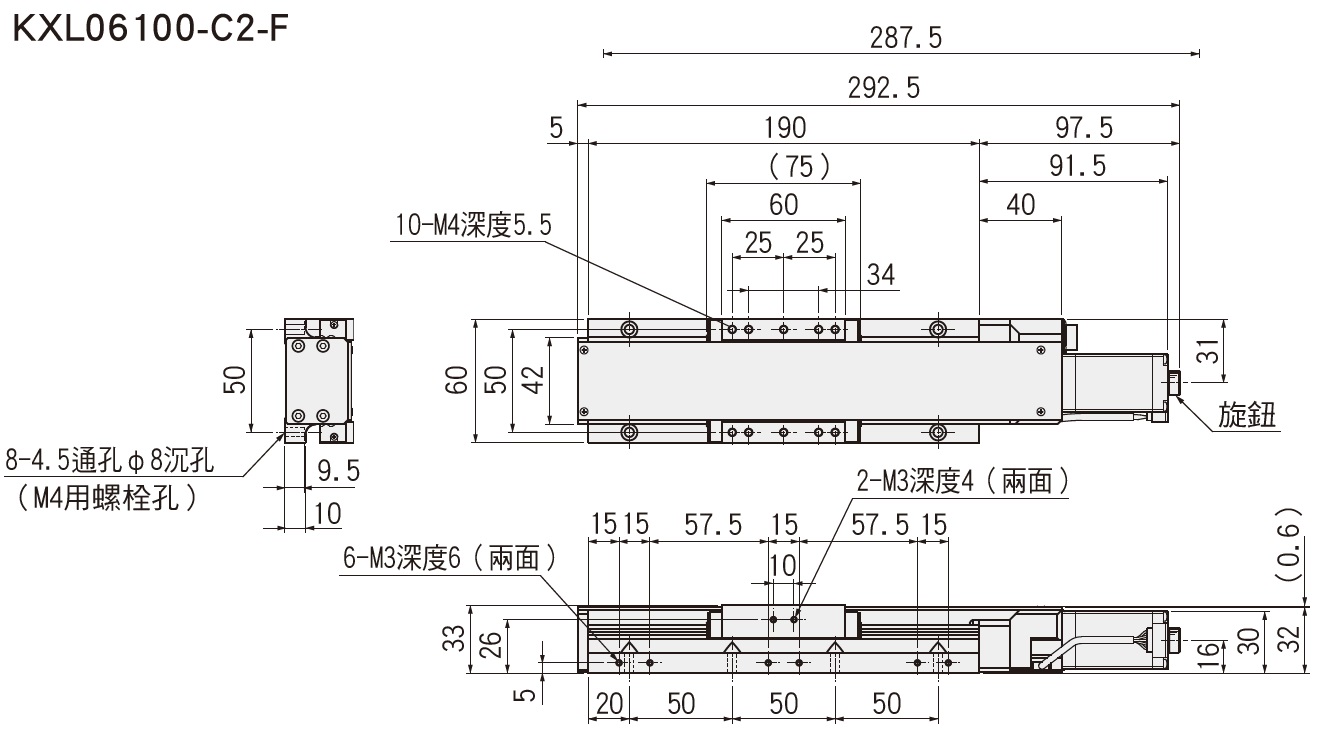 SURUGA SEIKI 駿河精機 _ 自動直動滑台 _ 自動直動X軸 _ 產品介紹CAVE-X POSITIONER KXL (遮蓋型)系列 平面尺寸圖 KXL06100-C2-F
