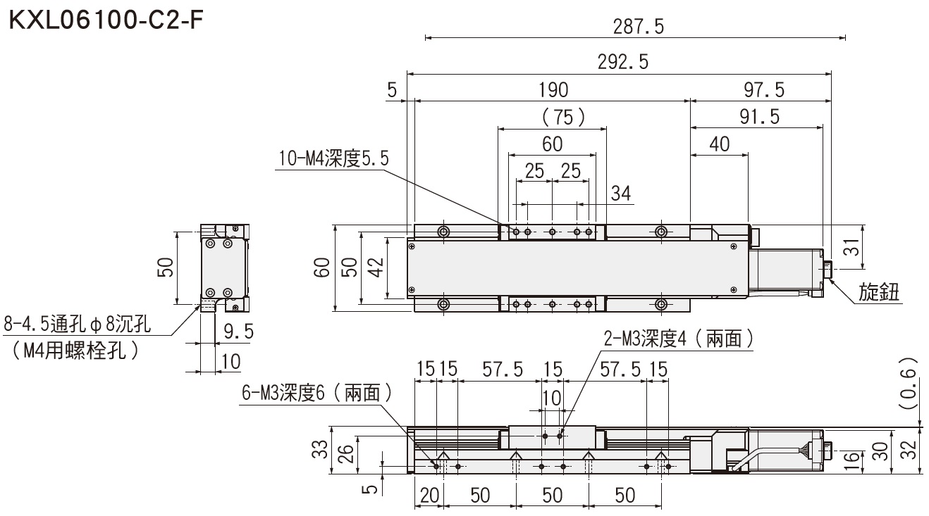 SURUGA SEIKI 駿河精機 _ 自動直動滑台 _ 自動直動X軸 _ 產品介紹CAVE-X POSITIONER KXL (遮蓋型)系列 平面尺寸圖 KXL06100-C2-F