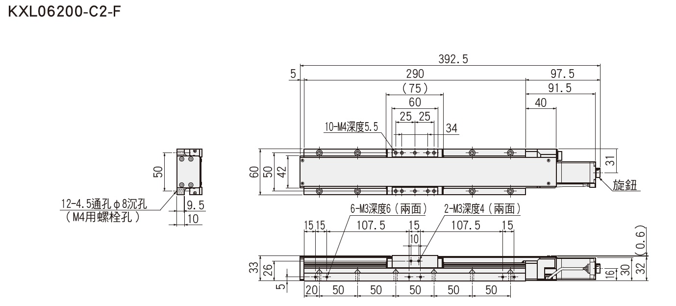 SURUGA SEIKI 駿河精機 _ 自動直動滑台 _ 自動直動X軸 _ 產品介紹CAVE-X POSITIONER KXL (遮蓋型)系列 平面尺寸圖 KXL06200-C2-F