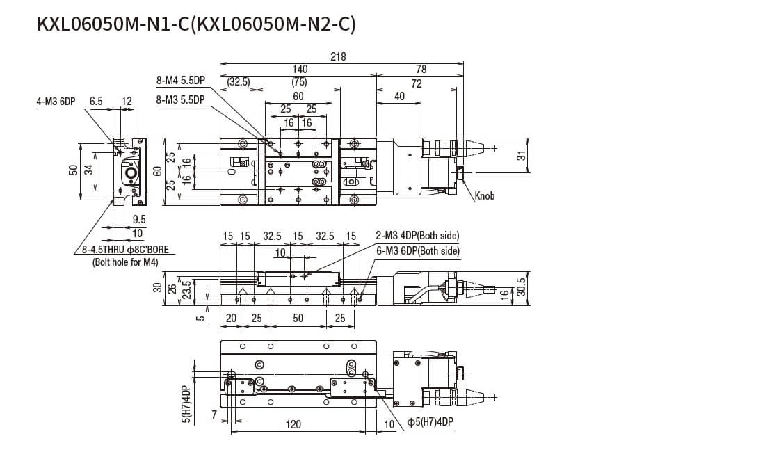 SURUGA SEIKI 駿河精機 _ 自動直動X軸滑台 _ 平面尺寸圖 KXL06050M-N1-C(KXL06050M-N2-C)