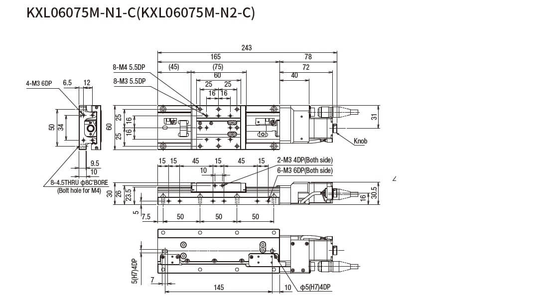 SURUGA SEIKI 駿河精機 _ 自動直動X軸滑台 _ 平面尺寸圖 KXL06075M-N1-C(KXL06075M-N2-C)