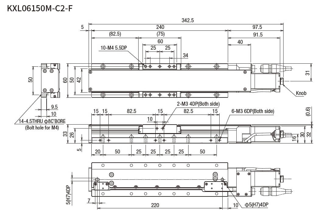SURUGA SEIKI 駿河精機 _ 自動直動X軸滑台 _ 平面尺寸圖 KXL06150M-C2-F