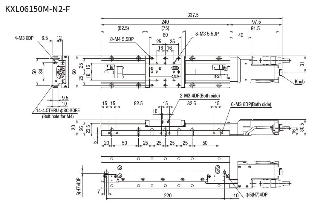 SURUGA SEIKI 駿河精機 _ 自動直動X軸滑台 _ 平面尺寸圖 KXL06150M-N2-F