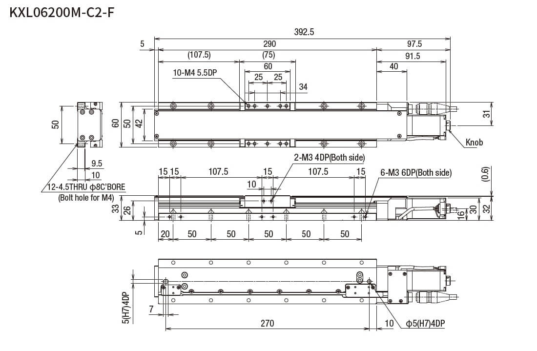 SURUGA SEIKI 駿河精機 _ 自動直動X軸滑台 _ 平面尺寸圖 KXL06200M-C2-F