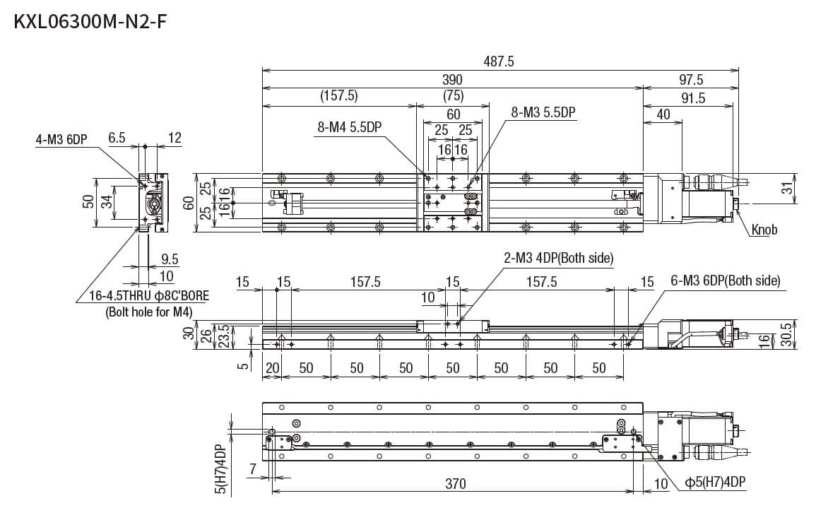 SURUGA SEIKI 駿河精機 _ 自動直動X軸滑台 _ 平面尺寸圖 KXL06300M-N2-F