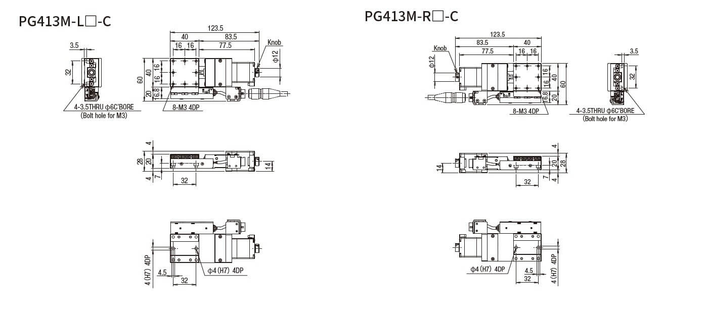 SURUGA SEIKI 駿河精機 _ 自動直動X軸滑台 _ 平面尺寸圖 PG413M-L☐-C(PG413M-R☐-C)
