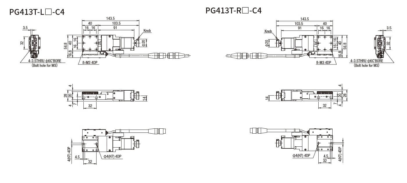 SURUGA SEIKI 駿河精機 _ 自動直動X軸滑台 _ 平面尺寸圖 PG413T-L☐-C4(PG413T-R☐-C4)