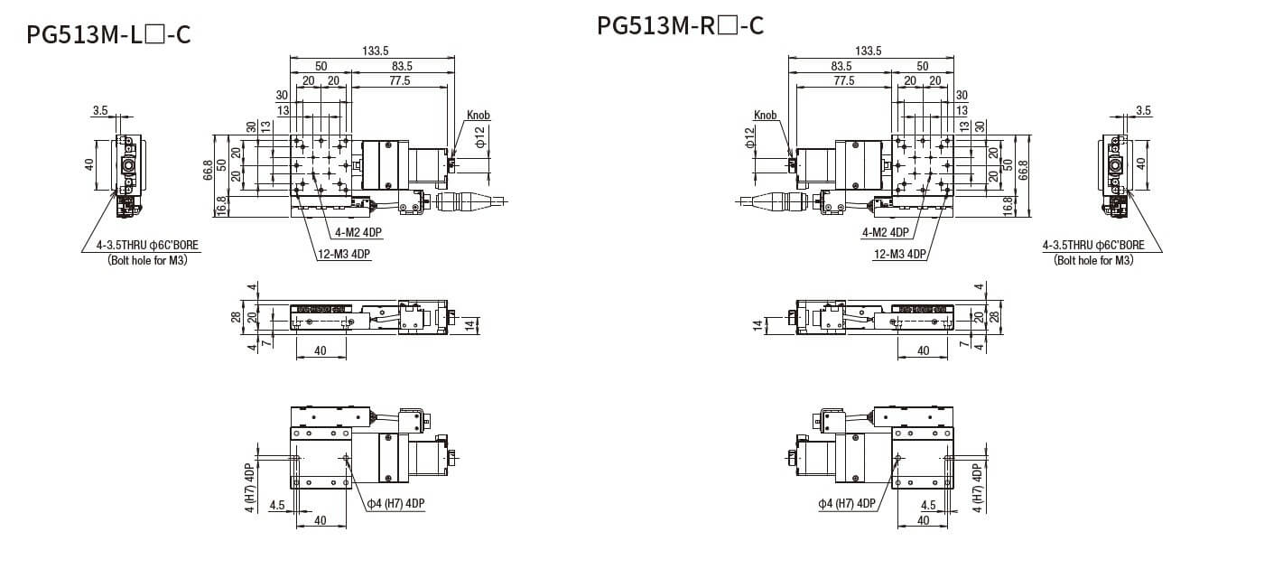SURUGA SEIKI 駿河精機 _ 自動直動X軸滑台 _ 平面尺寸圖 PG513M-L☐-C(PG513M-R☐-C)