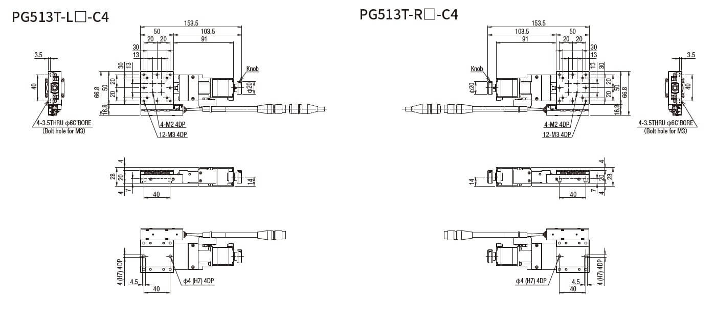 SURUGA SEIKI 駿河精機 _ 自動直動X軸滑台 _ 平面尺寸圖 PG513T-L☐-C4(PG513T-R☐-C4)
