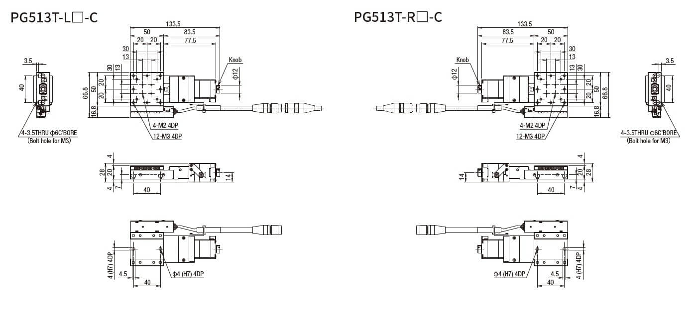 SURUGA SEIKI 駿河精機 _ 自動直動X軸滑台 _ 平面尺寸圖 PG513T-L☐-C(PG513T-R☐-C)