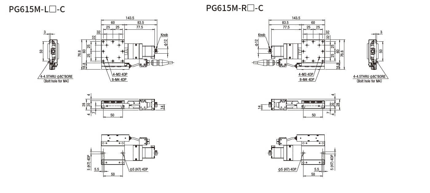 SURUGA SEIKI 駿河精機 _ 自動直動X軸滑台 _ 平面尺寸圖 PG615M-L☐-C(PG615M-R☐-C)