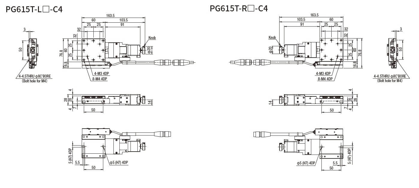 SURUGA SEIKI 駿河精機 _ 自動直動X軸滑台 _ 平面尺寸圖 PG615T-L☐-C4(PG615T-R☐-C4)