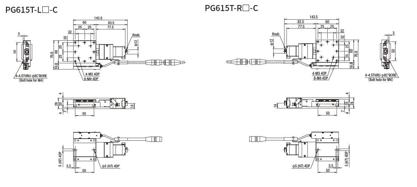 SURUGA SEIKI 駿河精機 _ 自動直動X軸滑台 _ 平面尺寸圖 PG615T-L☐-C(PG615T-R☐-C)