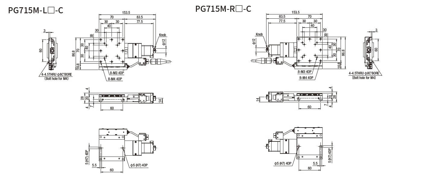 SURUGA SEIKI 駿河精機 _ 自動直動X軸滑台 _ 平面尺寸圖 PG715M-L☐-C(PG715M-R☐-C)
