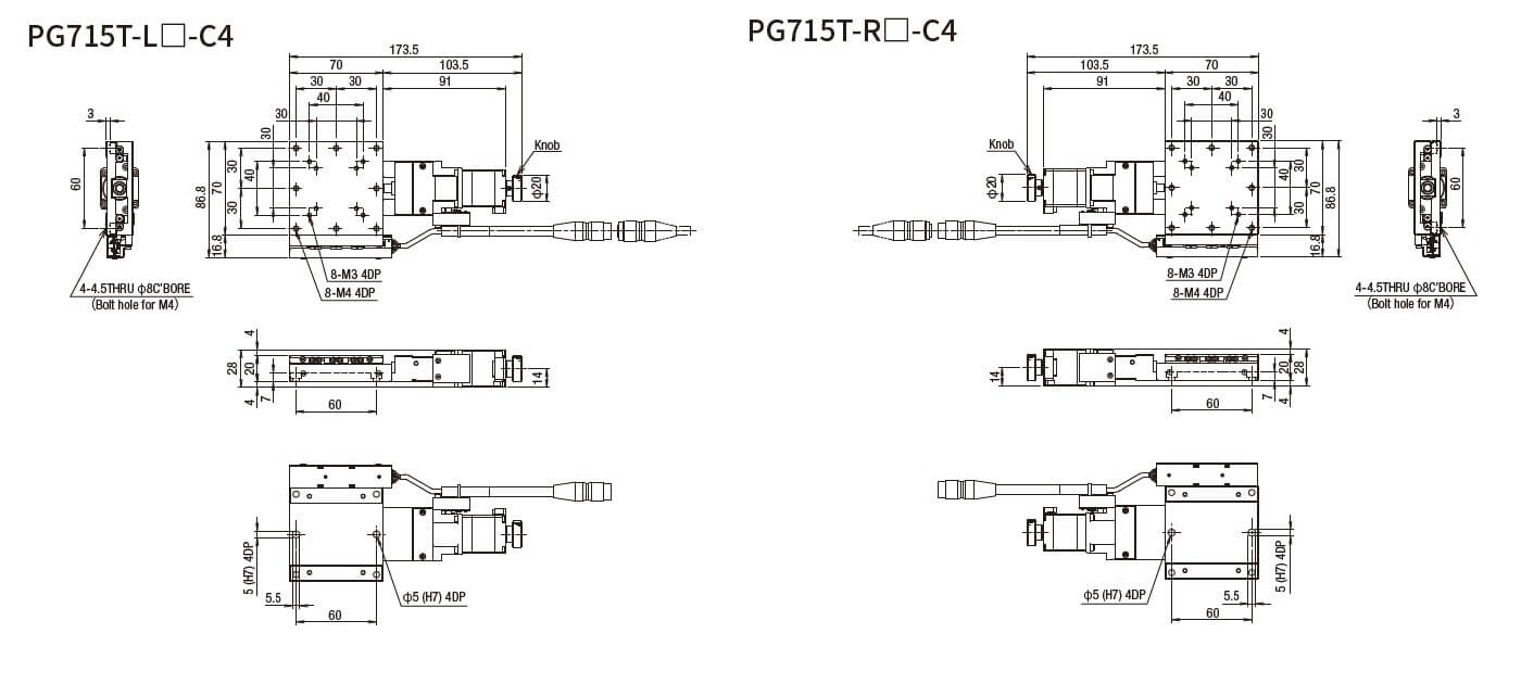 SURUGA SEIKI 駿河精機 _ 自動直動X軸滑台 _ 平面尺寸圖 PG715T-L☐-C4(PG715T-R☐-C4)