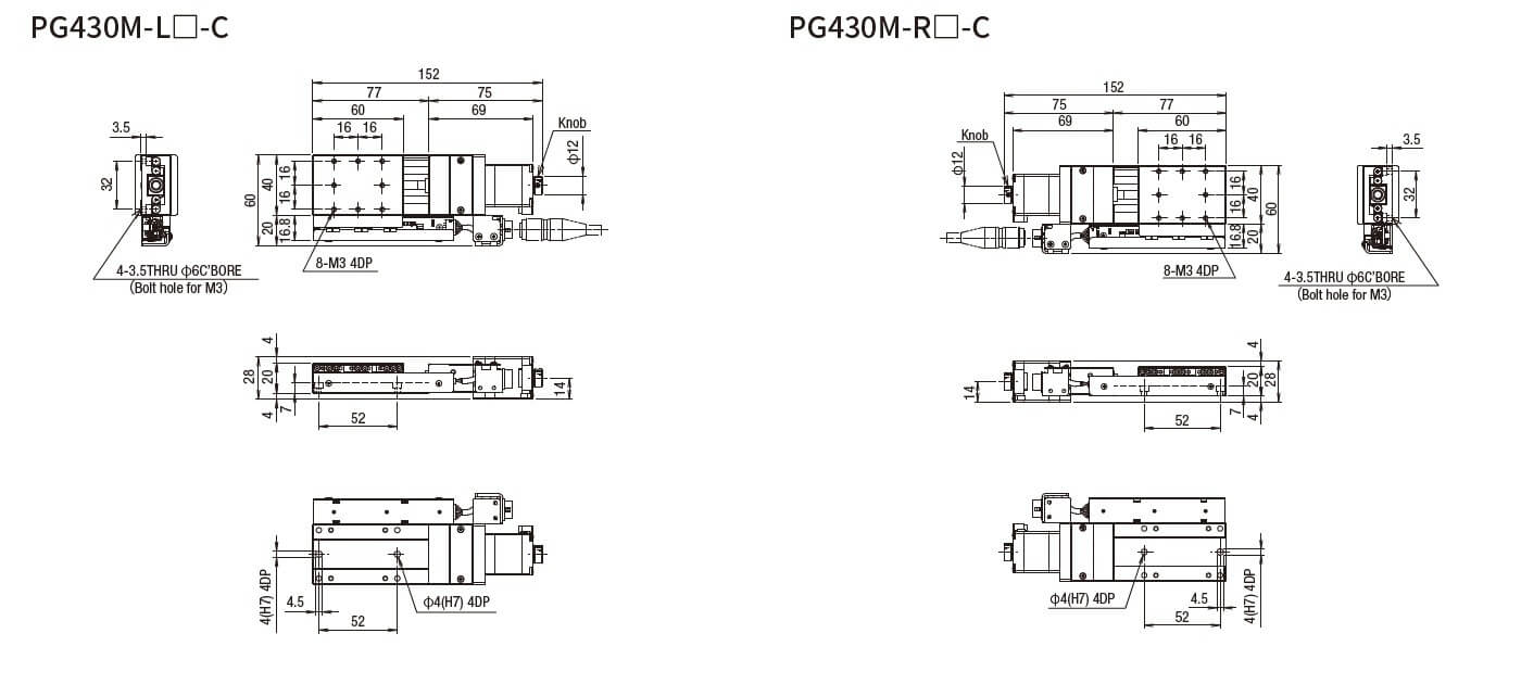 SURUGA SEIKI 駿河精機 _ 自動直動X軸滑台 _ 平面尺寸圖 PG430M-L☐-C(PG430M-R☐-C)