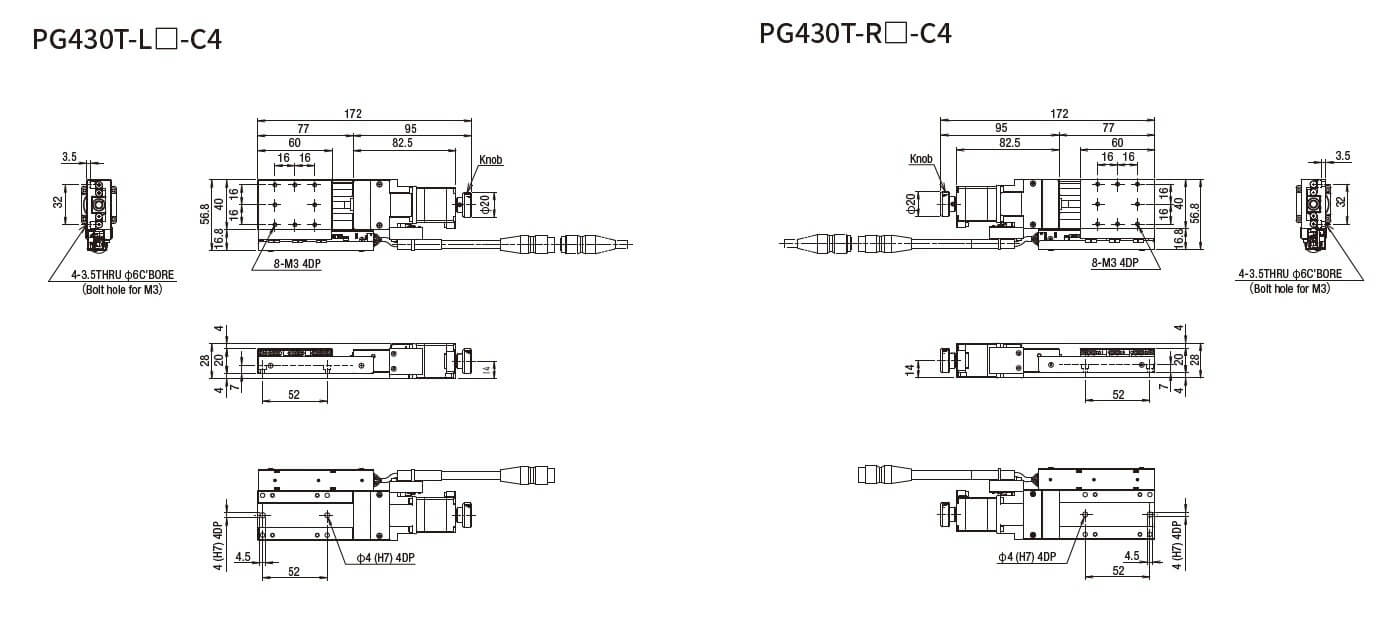SURUGA SEIKI 駿河精機 _ 自動直動X軸滑台 _ 平面尺寸圖 PG430T-L☐-C4(PG430T-R☐-C4)