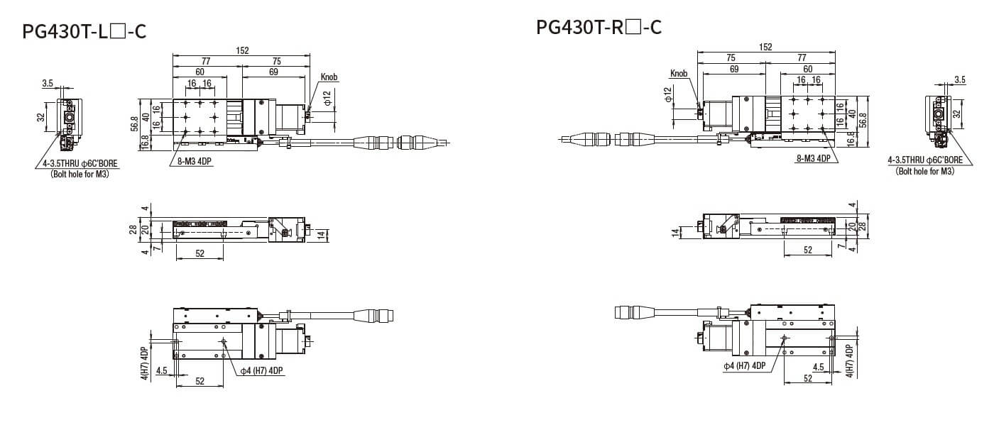 SURUGA SEIKI 駿河精機 _ 自動直動X軸滑台 _ 平面尺寸圖 PG430T-L☐-C(PG430T-R☐-C)