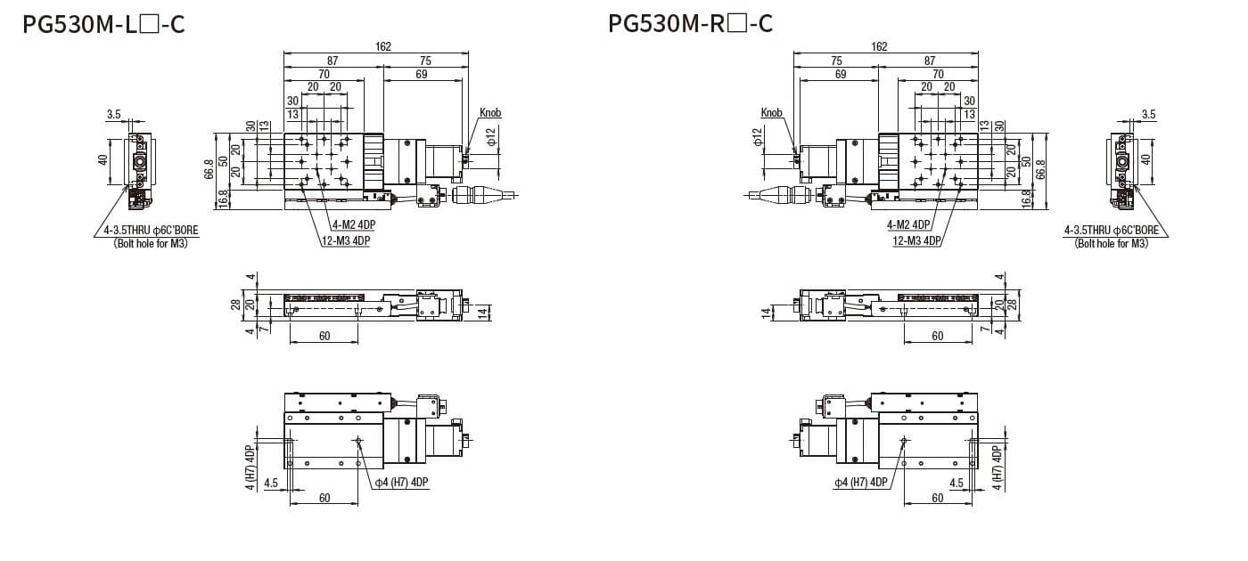 SURUGA SEIKI 駿河精機 _ 自動直動X軸滑台 _ 平面尺寸圖 PG530M-L☐-C(PG530M-R☐-C)