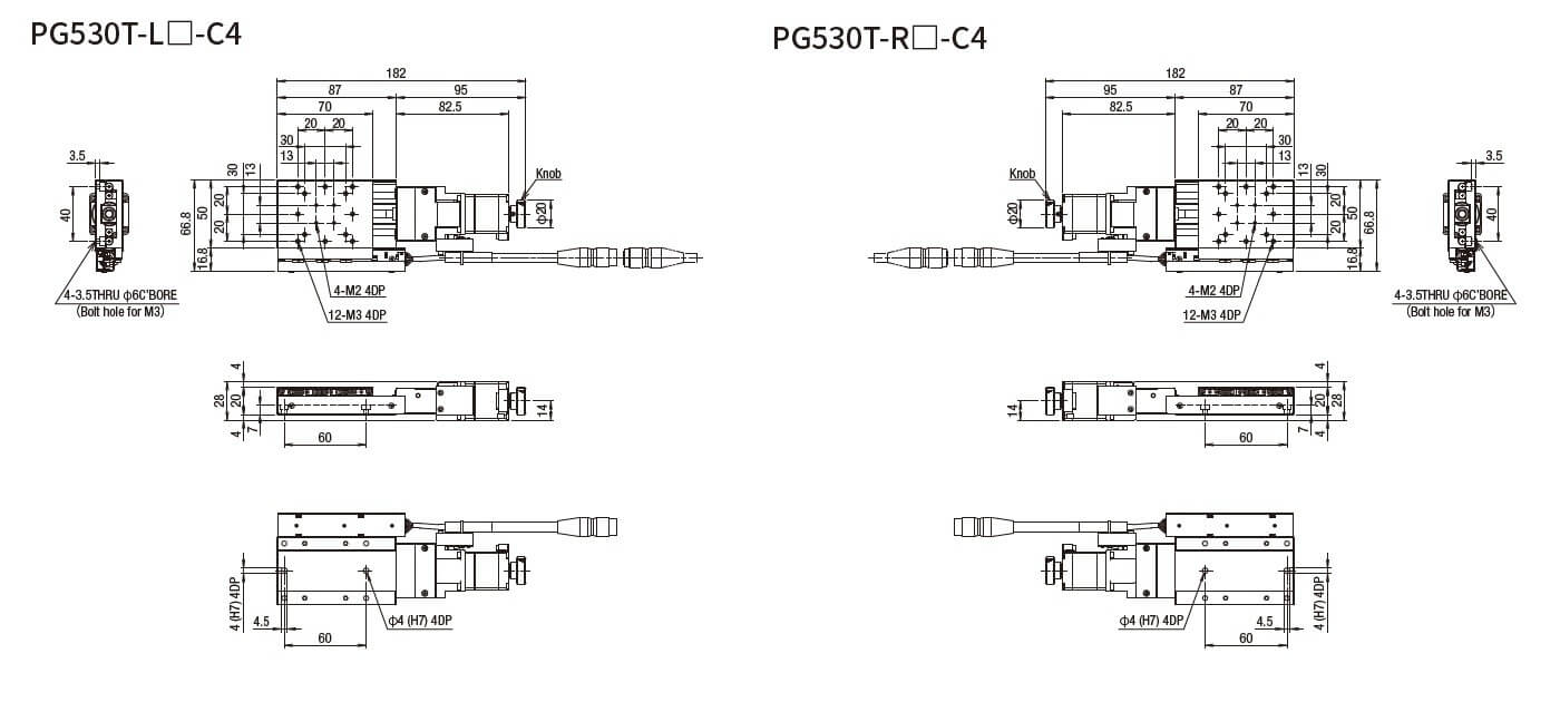 SURUGA SEIKI 駿河精機 _ 自動直動X軸滑台 _ 平面尺寸圖 PG530T-L☐-C4(PG530T-R☐-C4)