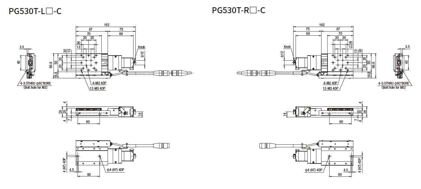 SURUGA SEIKI 駿河精機 _ 自動直動X軸滑台 _ 平面尺寸圖 PG530T-L☐-C(PG530T-R☐-C)