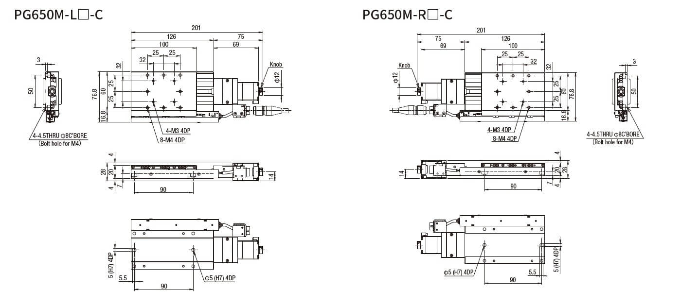 SURUGA SEIKI 駿河精機 _ 自動直動X軸滑台 _ 平面尺寸圖 PG650M-L☐-C(PG650M-R☐-C)