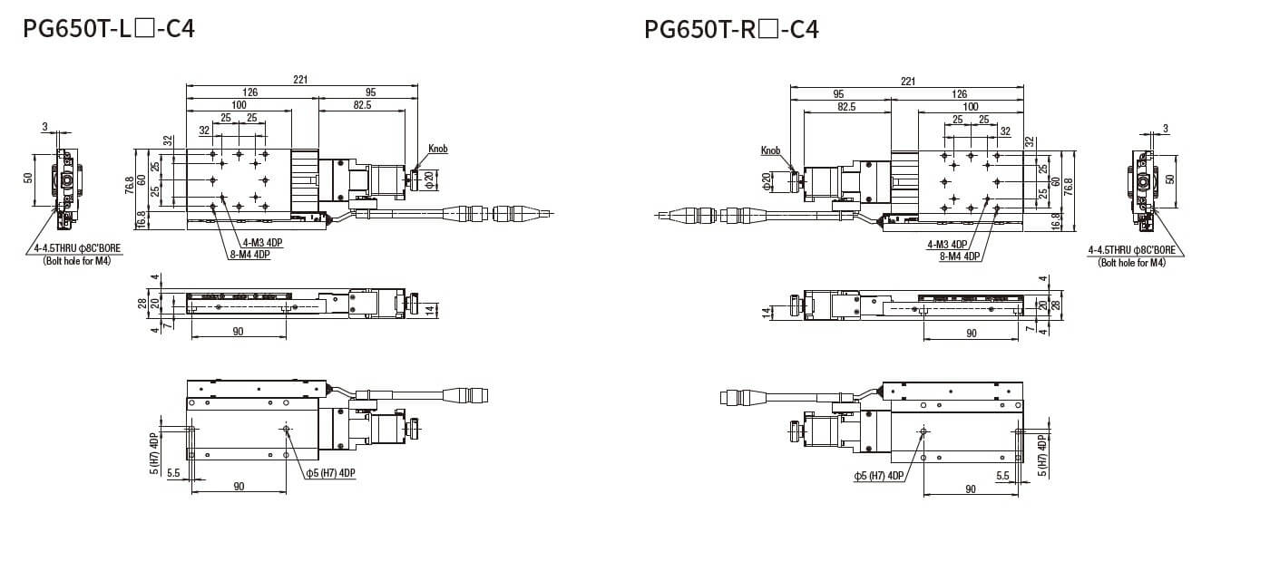 SURUGA SEIKI 駿河精機 _ 自動直動X軸滑台 _ 平面尺寸圖 PG650T-L☐-C4(PG650T-R☐-C4)