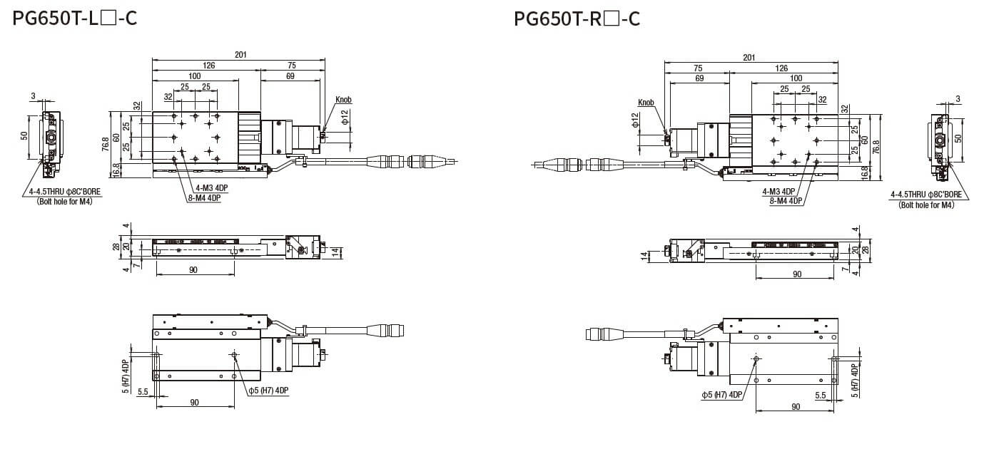SURUGA SEIKI 駿河精機 _ 自動直動X軸滑台 _ 平面尺寸圖 PG650T-L☐-C(PG650T-R☐-C)