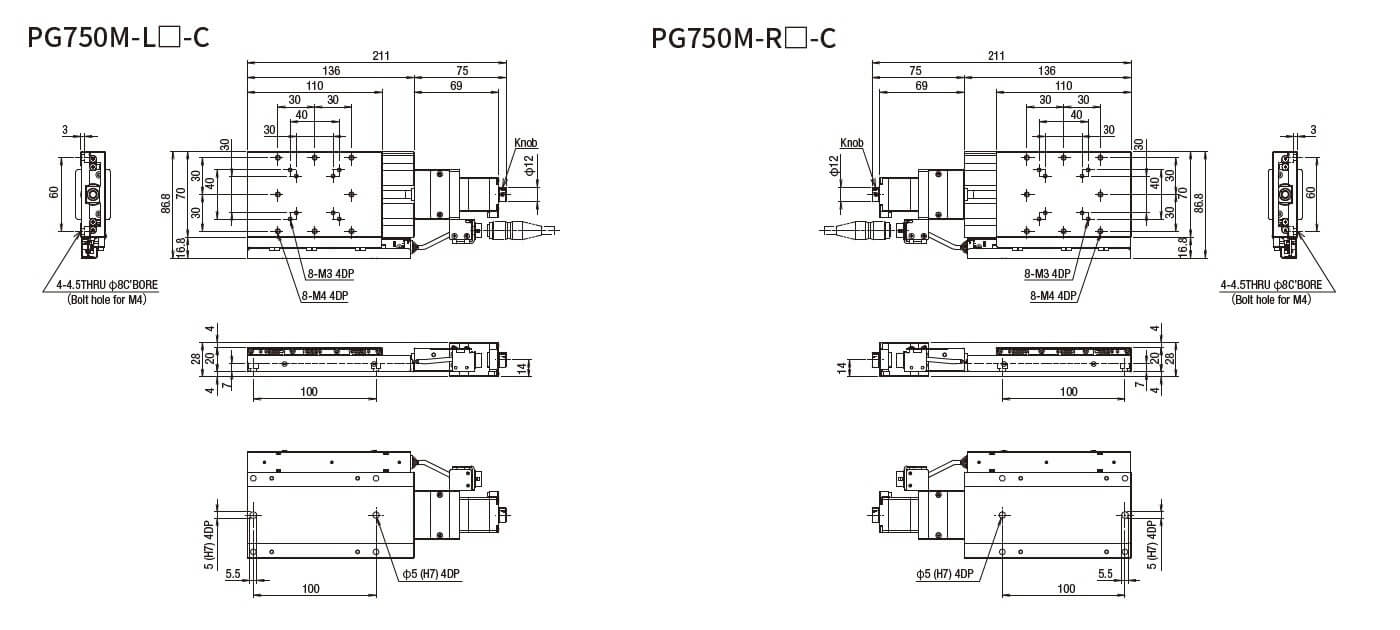 SURUGA SEIKI 駿河精機 _ 自動直動X軸滑台 _ 平面尺寸圖 PG750M-L☐-C(PG750M-R☐-C)