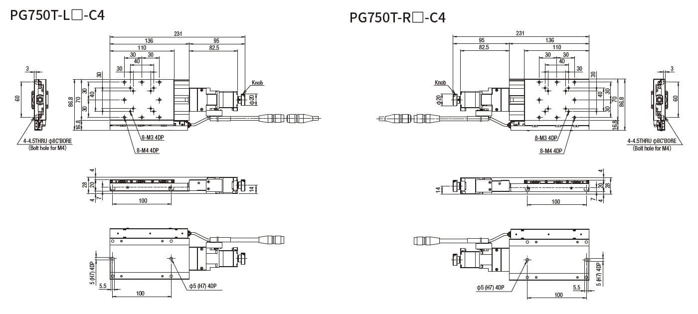 SURUGA SEIKI 駿河精機 _ 自動直動X軸滑台 _ 平面尺寸圖PG750T-L☐-C4(PG750T-R☐-C4)