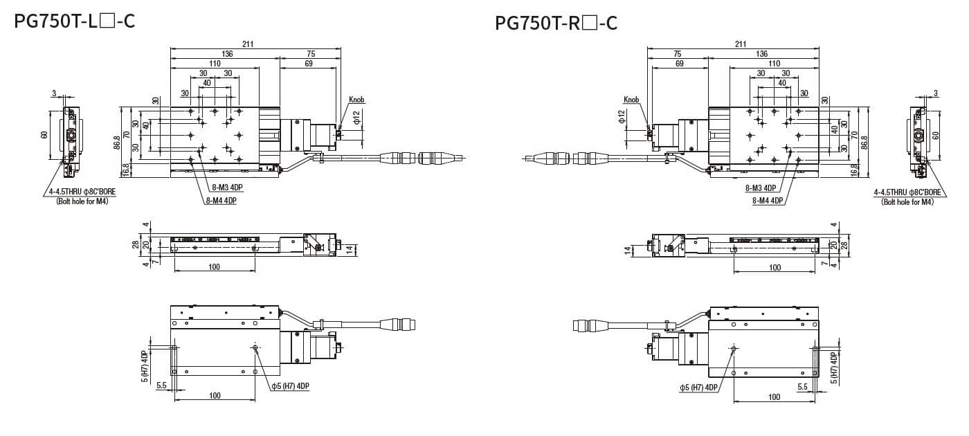 SURUGA SEIKI 駿河精機 _ 自動直動X軸滑台 _ 平面尺寸圖 PG750T-L☐-C(PG750T-R☐-C)