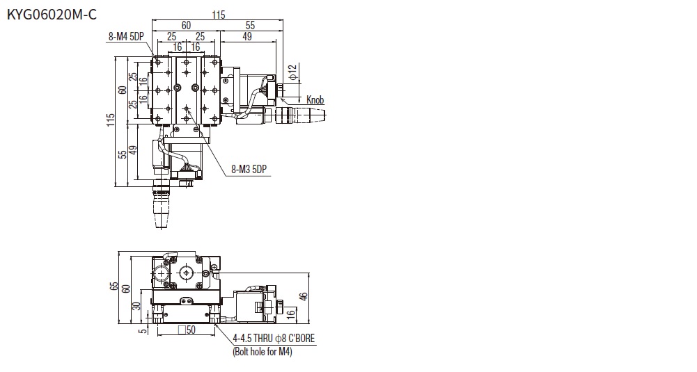SURUGA SEIKI 駿河精機 _ 自動直動滑台 _ 自動直動XY軸 _ 產品介紹CAVE-X POSITIONER KYG系列 KYG06020M-C 平面尺寸圖