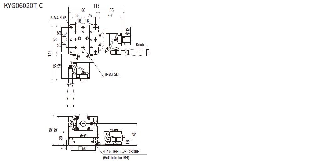 SURUGA SEIKI 駿河精機 _ 自動直動滑台 _ 自動直動XY軸 _ 產品介紹CAVE-X POSITIONER KYG系列 KYG06020T-C平面尺寸圖
