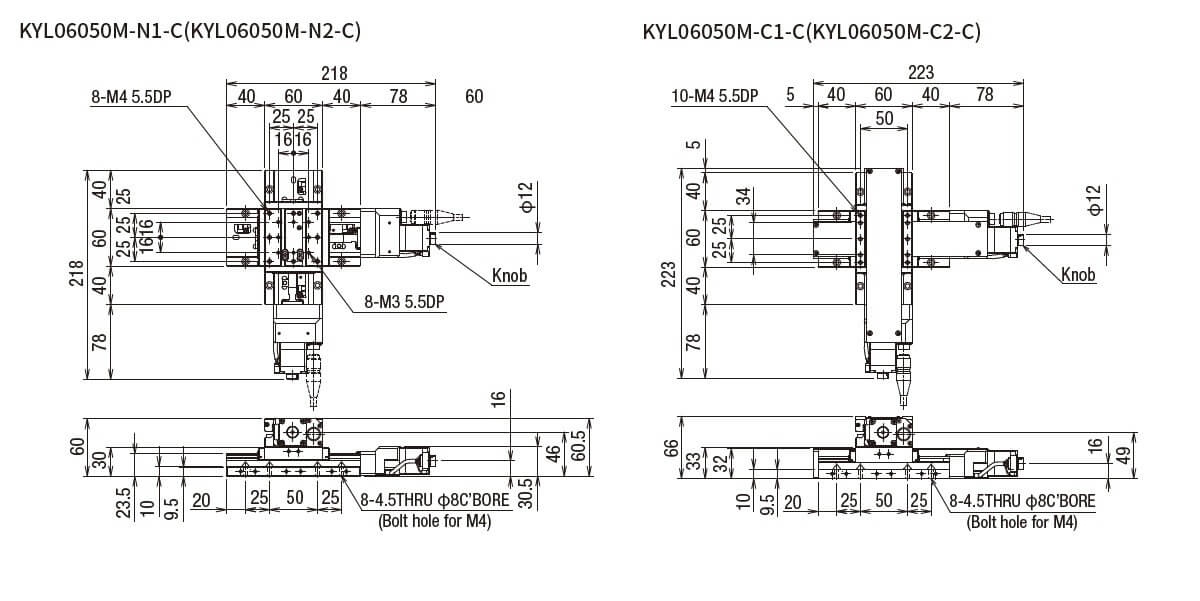 SURUGA SEIKI 駿河精機 _ 自動直動XY軸滑台 _ 平面尺寸圖 KYL06050M-N1-C(KYL06050M-N2-C)	KYL06050M-Ｃ1-C(KYL06050M-Ｃ2-C)