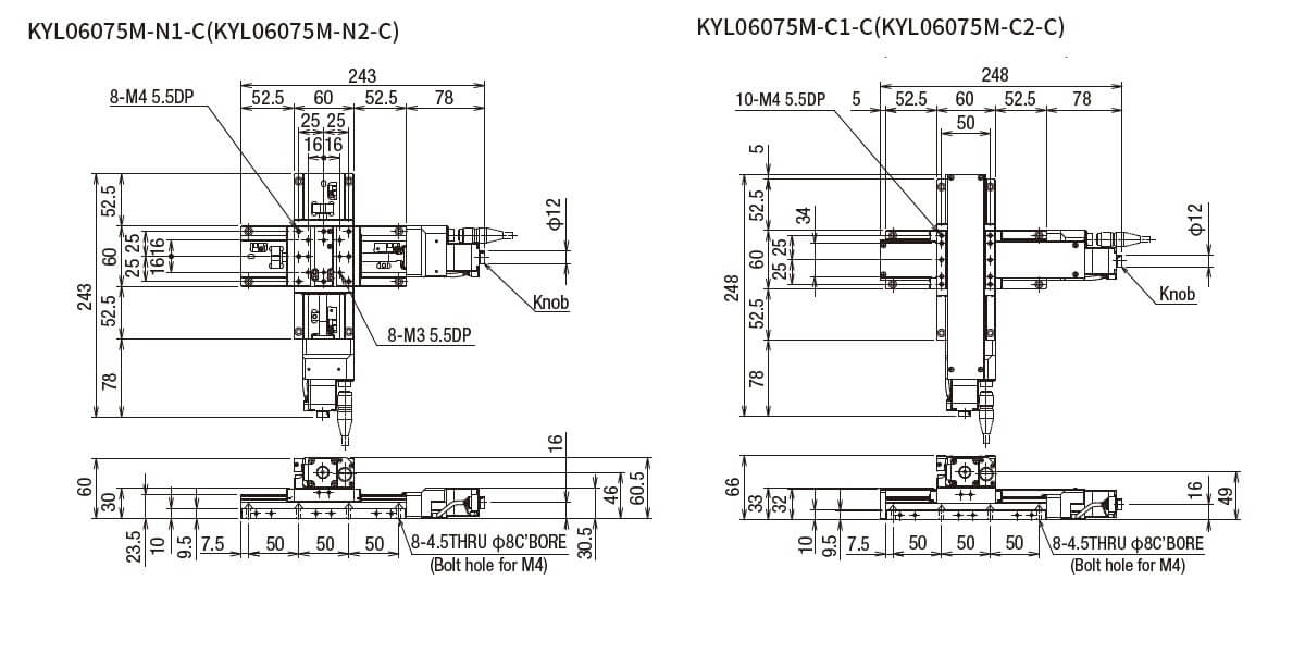 SURUGA SEIKI 駿河精機 _ 自動直動XY軸滑台 _ 平面尺寸圖 KYL06075M-N1-C(KYL06075M-N2-C)	KYL06075M-Ｃ1-C(KYL06075M-Ｃ2-