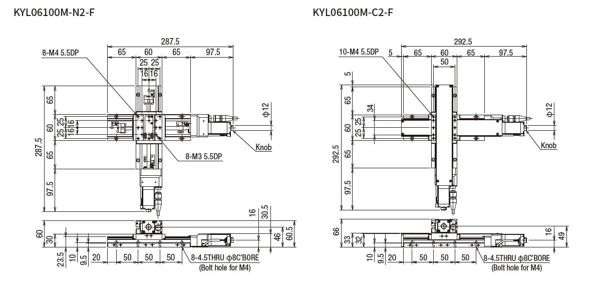 SURUGA SEIKI 駿河精機 _ 自動直動XY軸滑台 _ 平面尺寸圖 KYL06100M-N2-F	KYL06100M-C2-F