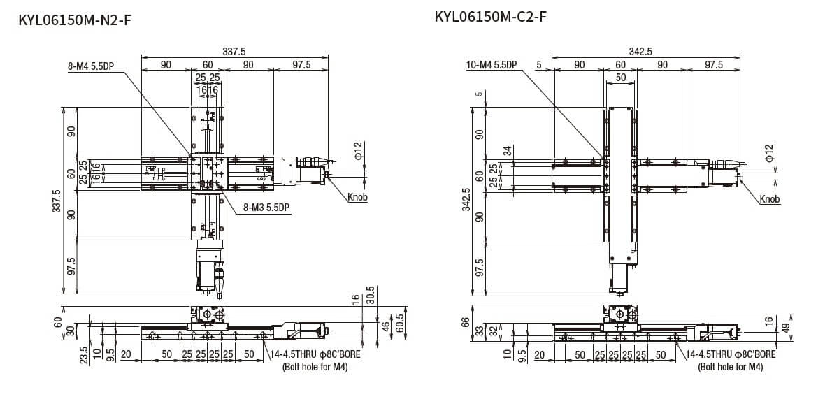 SURUGA SEIKI 駿河精機 _ 自動直動XY軸滑台 _ 平面尺寸圖 KYL06150M-N2-F	KYL06150M-C2-F