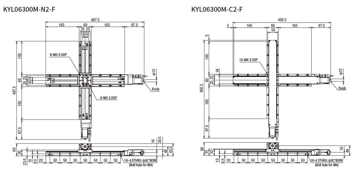 SURUGA SEIKI 駿河精機 _ 自動直動XY軸滑台 _ 平面尺寸圖 KYL06300M-N2-F	KYL06300M-C2-F