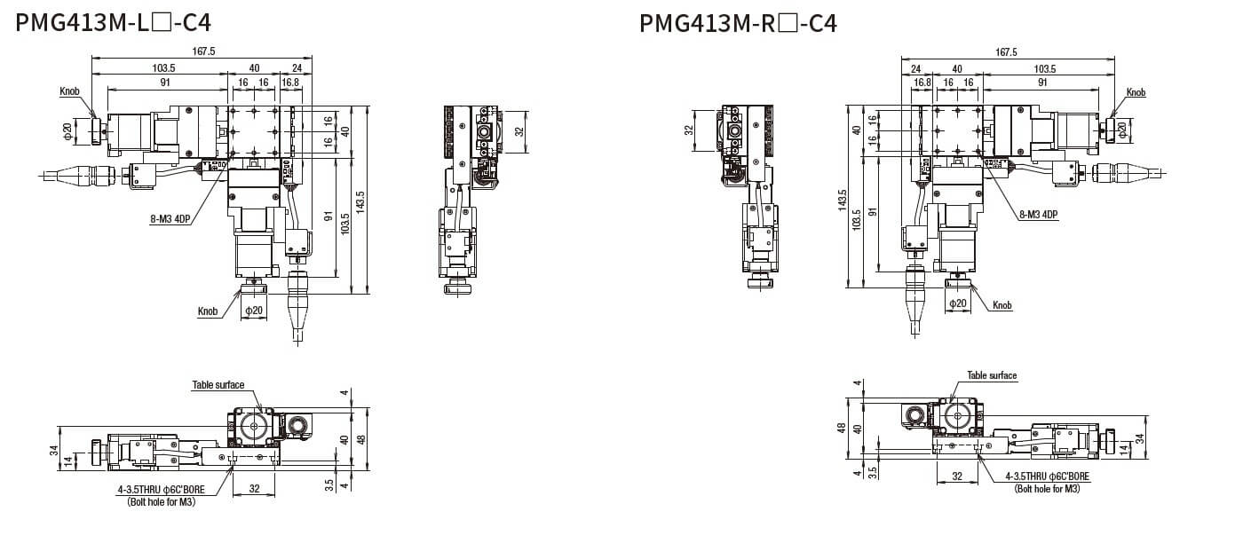 SURUGA SEIKI 駿河精機 _ 自動直動XY軸滑台 _ 平面尺寸圖 PMG413M-L☐-C4(PMG413M-R☐-C4)