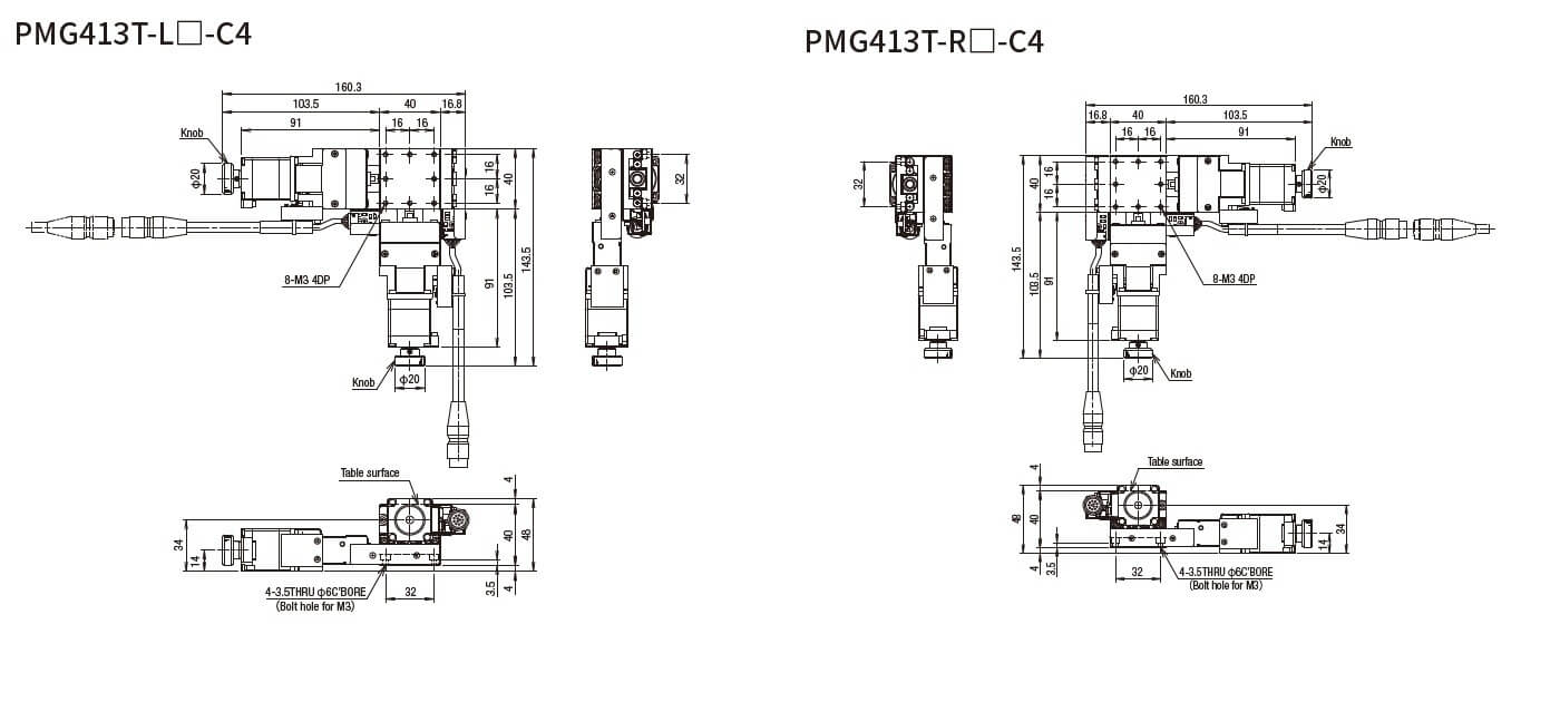 SURUGA SEIKI 駿河精機 _ 自動直動XY軸滑台 _ 平面尺寸圖 PMG413T-L☐-C4(PMG413T-R☐-C4)